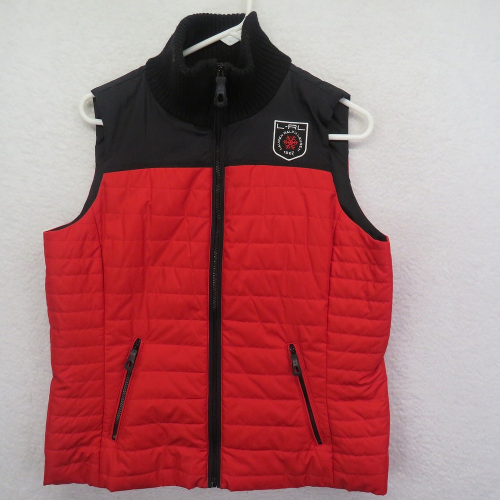 Lauren‎ Ralph Lauren Active Red Black Puffer Vest Quilted Full Zip Women Large